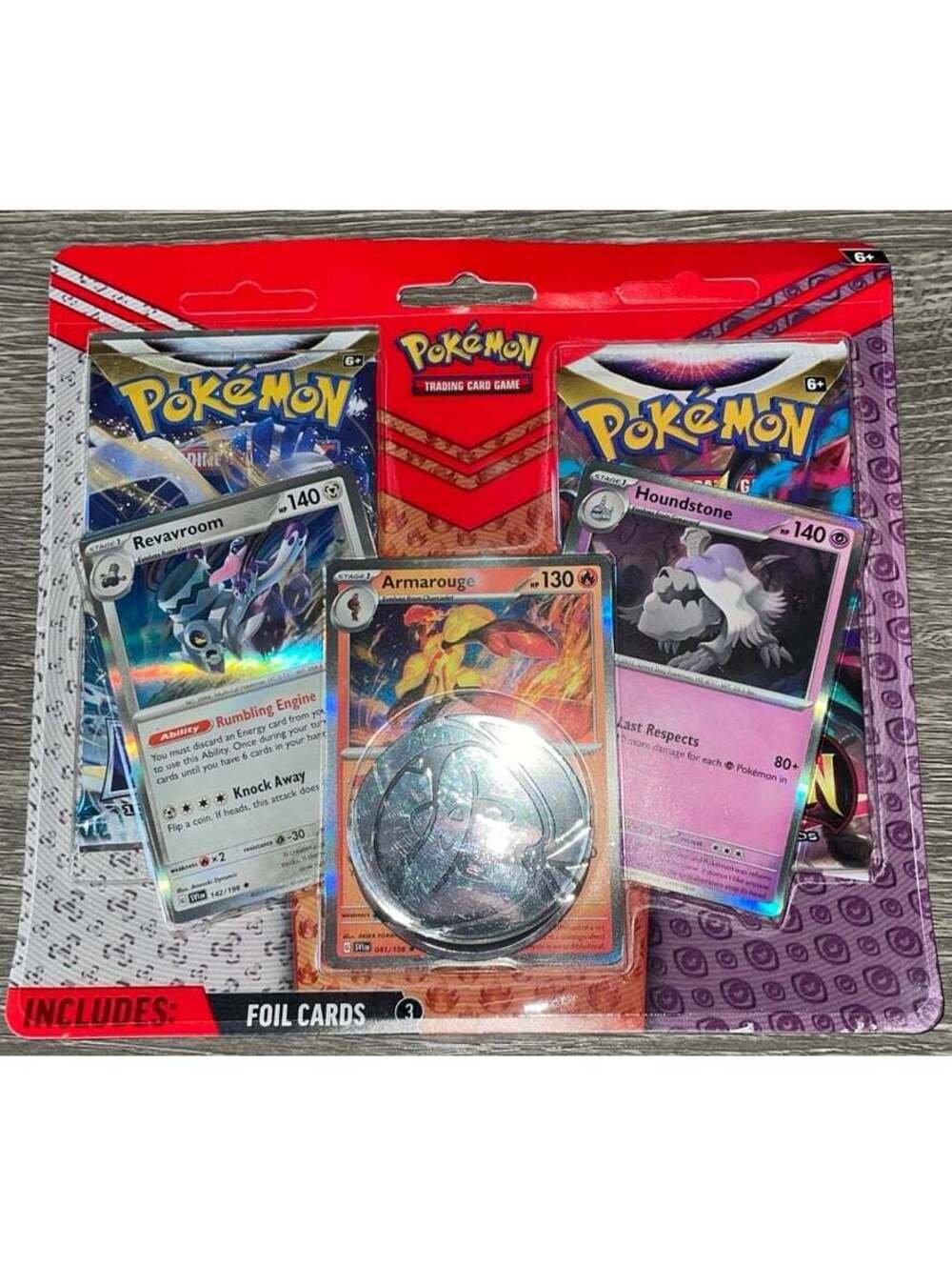 Pokémon TCG- REVAVROOM/ARMAROUGE/HOUNDSTONE Foil Cards w/2 Booster Packs + Coin!